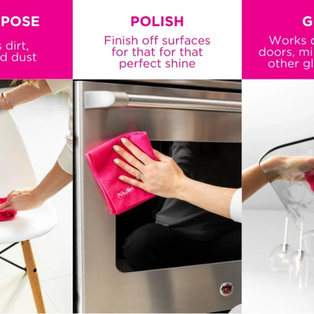 PINK STUFF 3 VIBRANT PINK MICROFIBRE CLOTHS -ALL PURPOSE/GLASS/POLISH - Picture 2 of 6